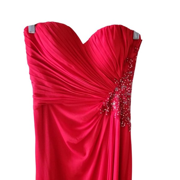 Strapless Red Beaded Cut Out Back Elegant Formal Maxi Dress SZ 6 - Picture 5 of 14